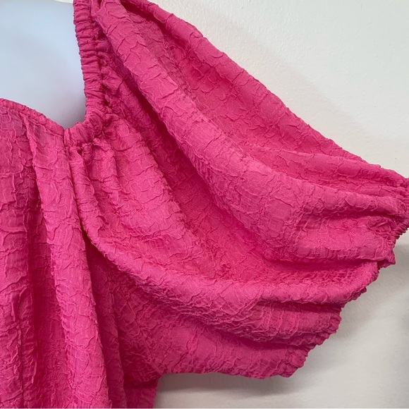 Future Collective Top Woman 3X Pink Boho Empire Puff Sleeve Square Neck Key Hole - Picture 4 of 10